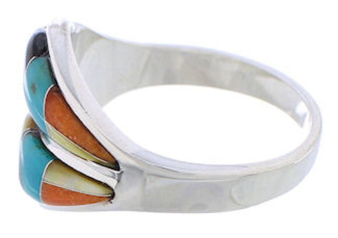 Silver Turquoise Multicolor Inlay Jewelry Ring Size 6-3/4 MX23435